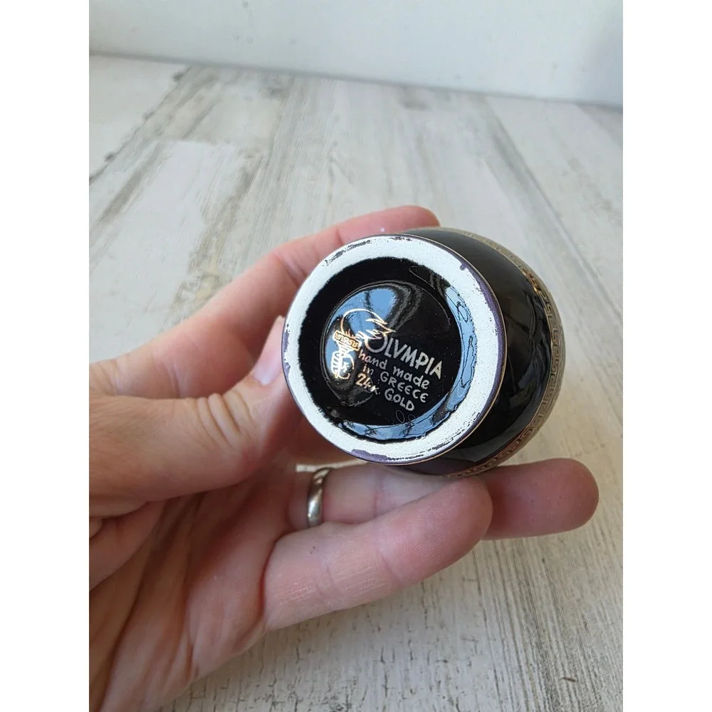 Vintage Olympia Greece mini black vase 24K decor gold‎